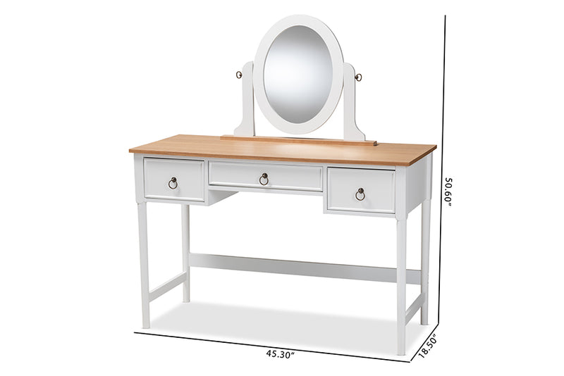 Sylvie Classic Vanity Table White 3-Drawer Wood Design with Mirror for Elegant Bedroom Decor