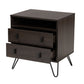 Glover Modern Nightstand Dark Brown Wood with Black Metal Accents Featuring 2 Drawers for Stylish Bedroom Storage