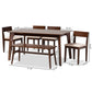 Camilla Dining Set Mid-Century Modern 6-Piece Cream Fabric and Dark Brown Wood Collection