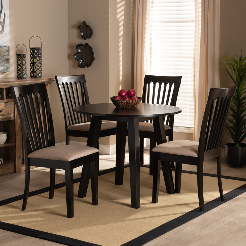 Maisie Dining Set - Modern 5-Piece Collection with Sand Fabric Upholstery and Dark Brown Finished Wood