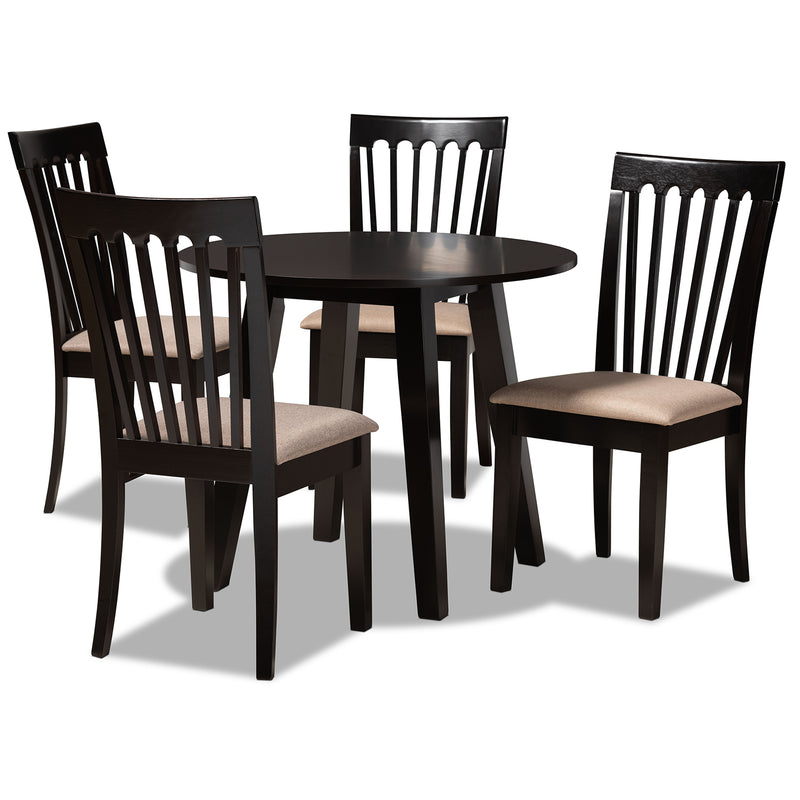 Maisie Dining Set - Modern 5-Piece Collection with Sand Fabric Upholstery and Dark Brown Finished Wood