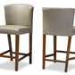 Olivia Pub Stool Set of 2 Mid-century Modern Scandinavian Dark Walnut Wood Grey Faux Leather Upholstery