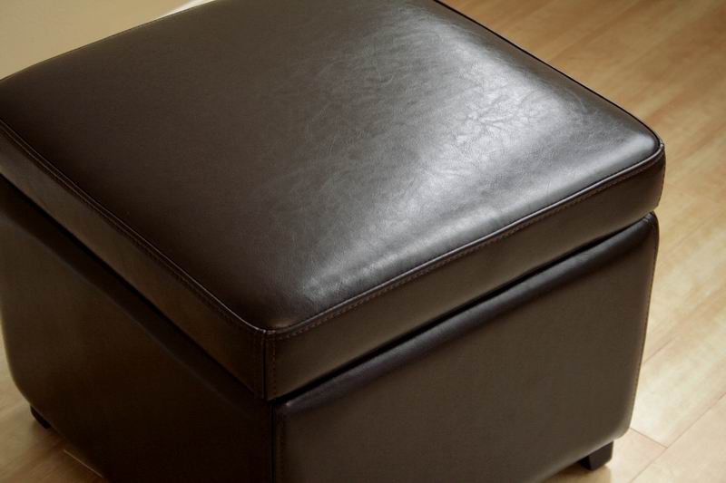 Dark Brown Faux Leather Storage Cube Ottoman - Stylish Footrest and Versatile Organizer for Home Decor and Living Room