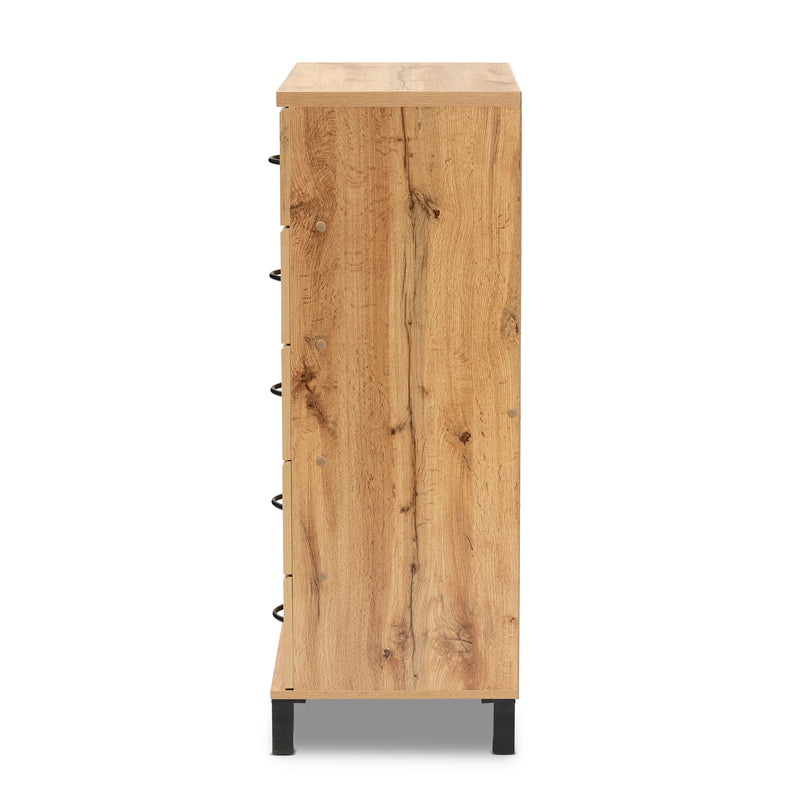 Maison 5-Drawer Storage Chest in Modern Oak Brown Finished Wood for Stylish Organization and Space-Saving Solutions