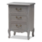 Capucine End Table Antique French Country Cottage Style Grey Finished Wood with 3 Storage Drawers