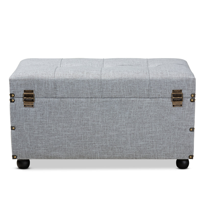 Flynn Modern Transitional Ottoman Grey Fabric Upholstered Storage Trunk with 2 Drawers for Stylish Organization and Versatile Seating