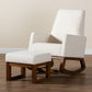 Yashiya Rocking Chair and Ottoman Set Mid-Century Modern Off-White Boucle Upholstered Walnut Brown Finished Wood 2-Piece