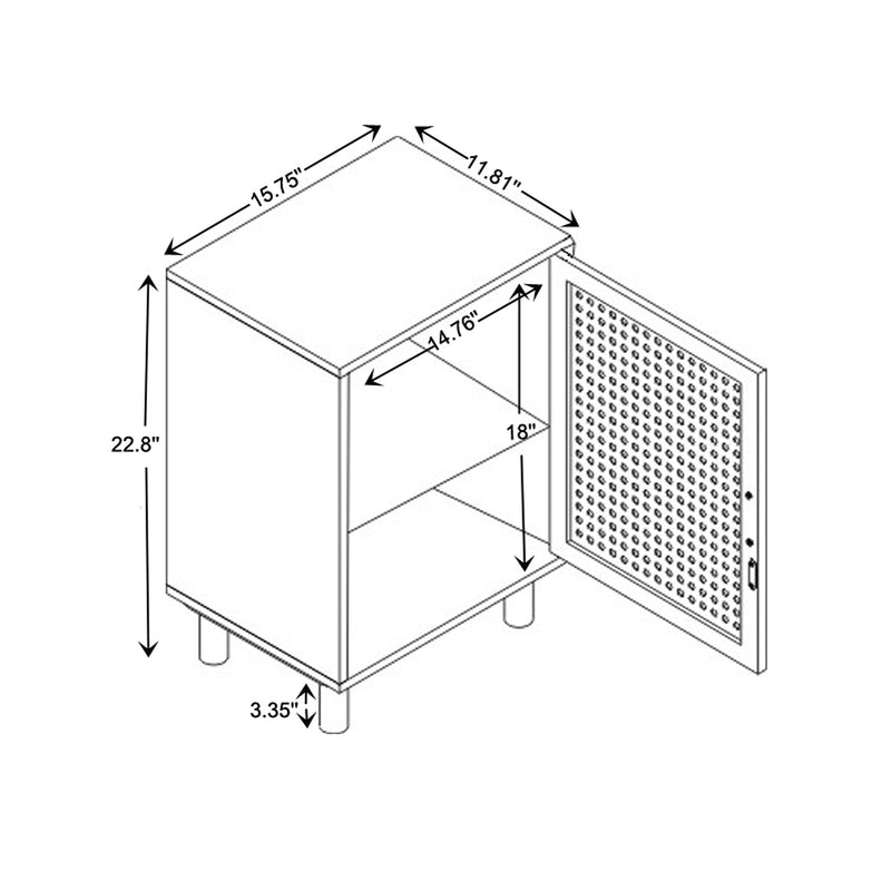 Maclean End Table - Mid-Century Modern Rattan and Natural Brown Wood, 1-Door Storage for Living Room or Bedroom