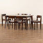 Camilla 7-Piece Dining Set in Mid-Century Modern Style with Warm Grey Fabric and Dark Brown Wood Finish