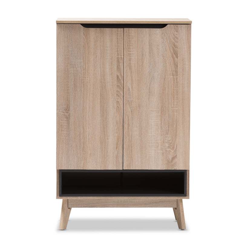 Fella Shoe Cabinet - Mid-Century Modern Two-Tone Oak and Grey Storage Solution for Entryway and Hallway Organization