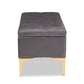 Valere Ottoman Glam and Luxe Grey Velvet Fabric Upholstered Gold Finished Button Tufted Storage