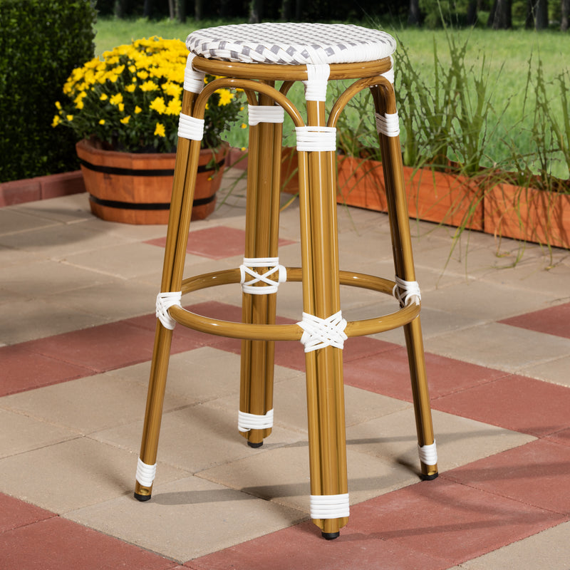 Joelle Bistro Bar Stool Classic French Indoor and Outdoor Grey and White Bamboo Style