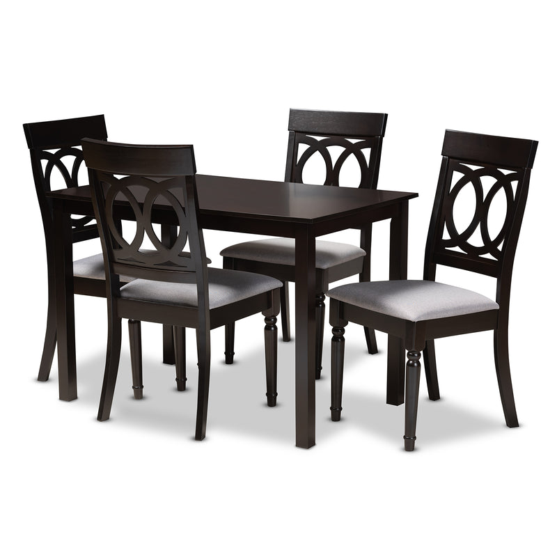 Lucie Dining Set Modern Contemporary Grey Fabric Upholstered Espresso Brown Finished 5-Piece Wood