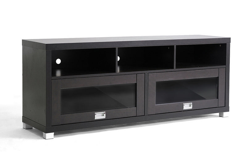 Swindon Modern TV Stand with Glass Doors and Storage Shelves for Living Room Entertainment Center