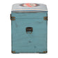 Caye Vintage Storage Trunk Ottoman Striped Fabric Upholstered with Light Blue Wood Finish