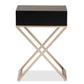 Patricia End Table Modern Contemporary Design Black Finished Wood Powder Coated Brass Effect Metal with 1 Drawer for Storage