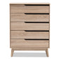 Fella Mid-Century Modern 5-Drawer Chest in Two-Tone Oak and Grey Finish for Stylish Bedroom Storage