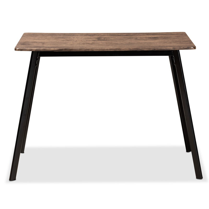 Calder Dining Table Mid-Century Modern Walnut Brown Wood with Black Metal Accents for Stylish Dining Spaces