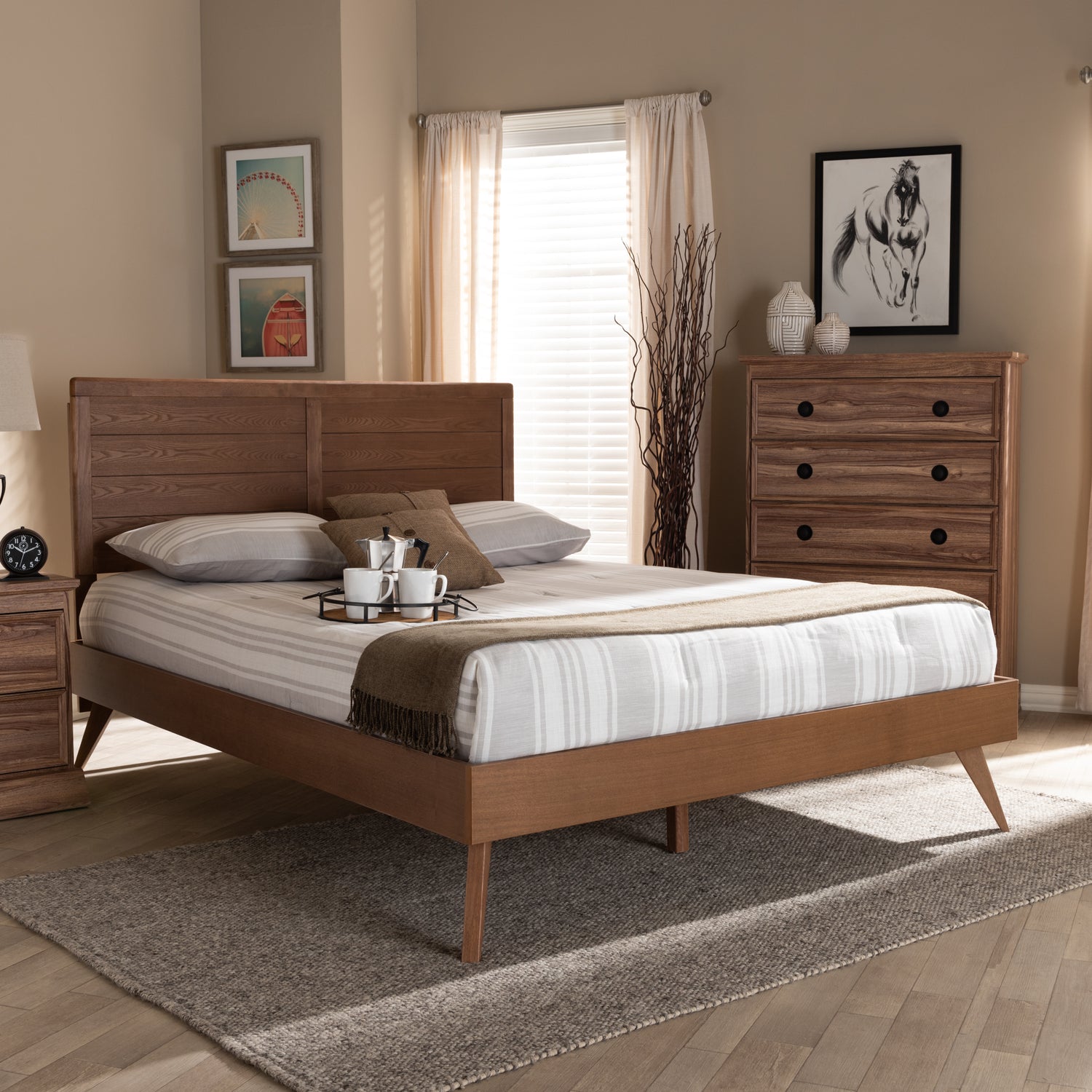 Artemis Platform Bed - Mid-Century Modern Walnut Brown Finished Wood