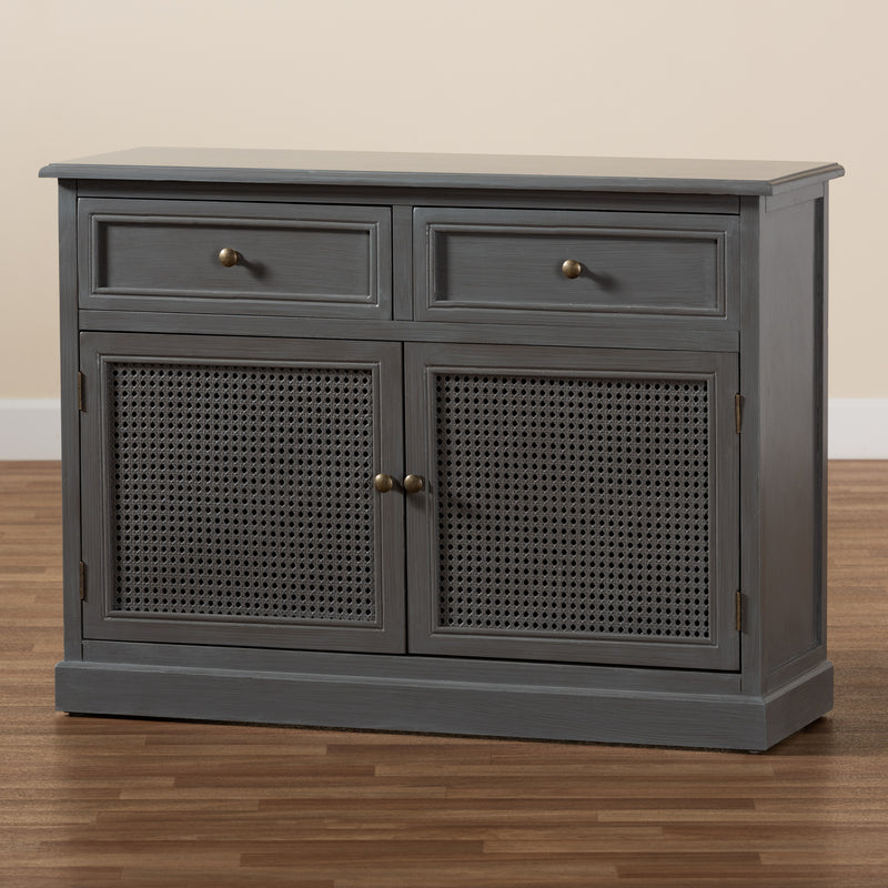 Sheldon Sideboard Buffet - Modern Vintage Grey Wood with Synthetic Rattan Finish