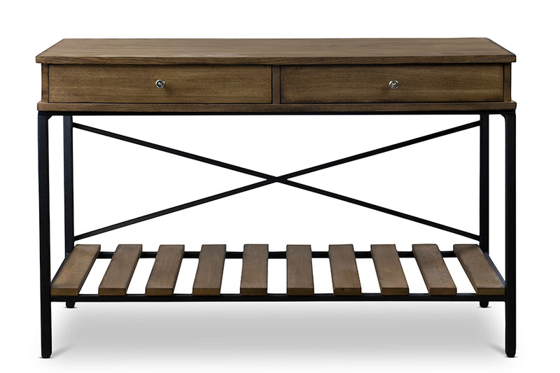 Newcastle Console Table Wood and Metal Criss-Cross Design for Entryway or Living Room Furniture