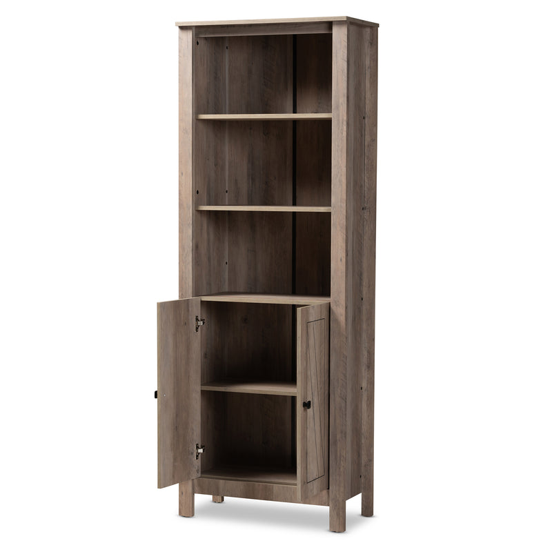 Derek Bookcase Modern Rustic Oak Finished Wood 2-Door Storage Unit for Home or Office