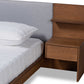 Sami Queen Size Platform Bed Modern Light Grey Fabric Upholstered with Walnut Brown Finished Wood