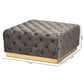 Verene Ottoman Glam and Luxe Grey Velvet Fabric Upholstered Gold Finished Square Cocktail