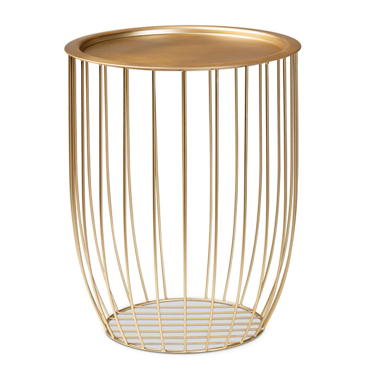 Mabon Modern Gold Finished Metal End Table Contemporary Accent Furniture for Living Room or Bedroom