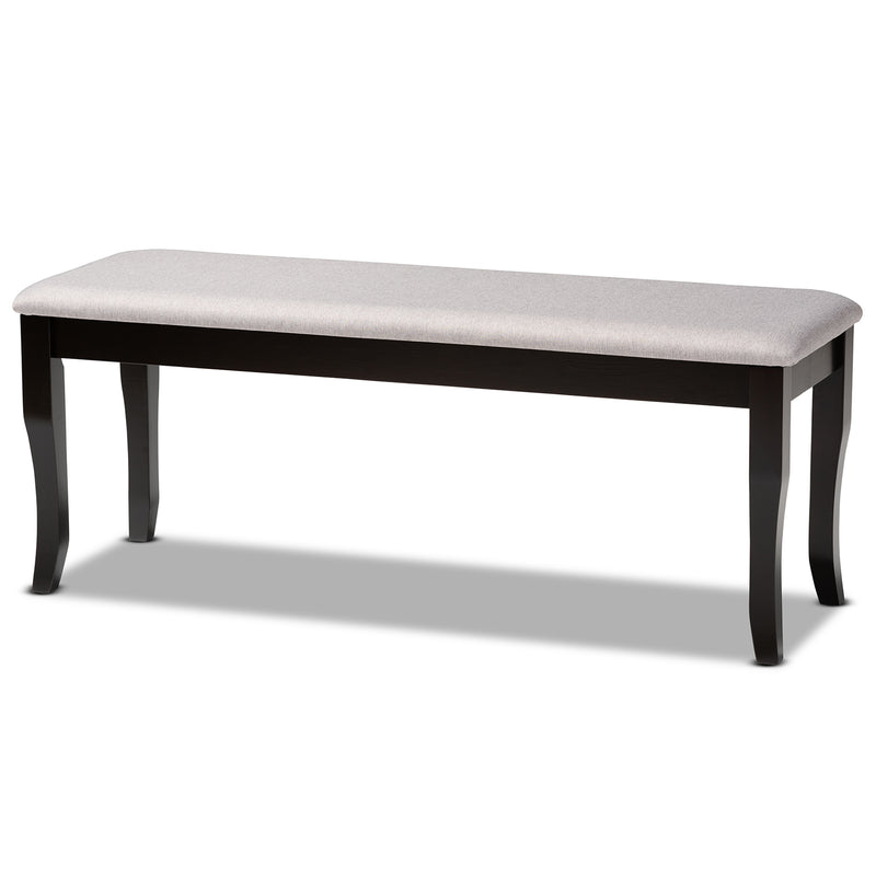 Cornelie Dining Bench Modern Contemporary Transitional Grey Fabric Upholstered Dark Brown Finished Wood