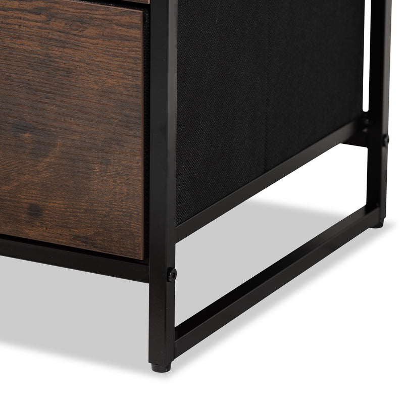 Hakan Modern Industrial 1-Drawer Storage Cabinet Walnut Brown Wood and Black Metal Design for Stylish Home Organization