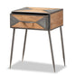 Laurel End Table Rustic Industrial Design with Antique Grey Metal and Whitewashed Oak Wood Featuring 1 Storage Drawer