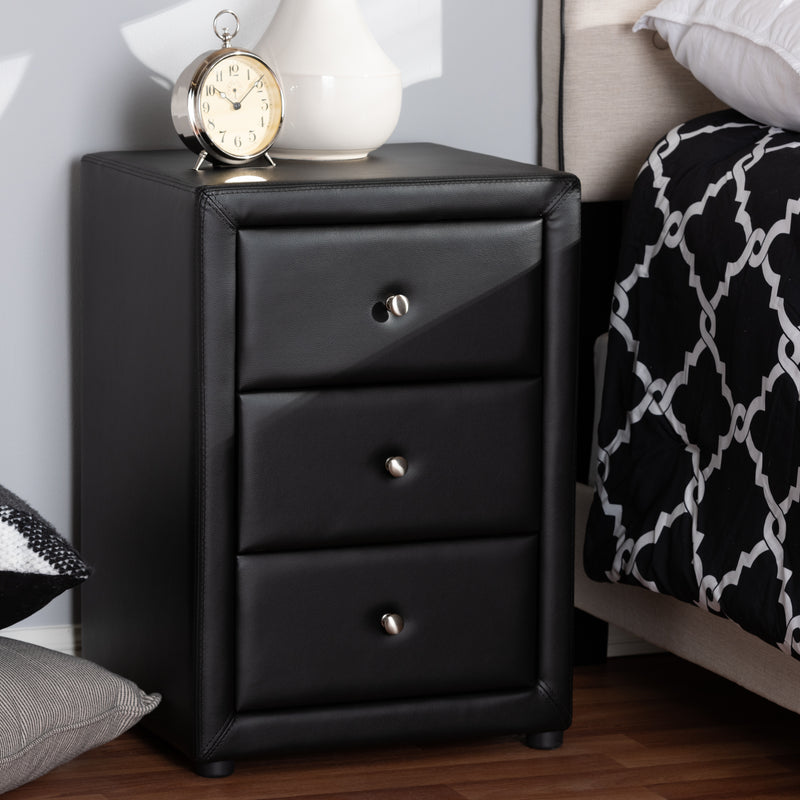 Tessa Nightstand - Modern and Contemporary Beige Fabric Upholstered 3-Drawer