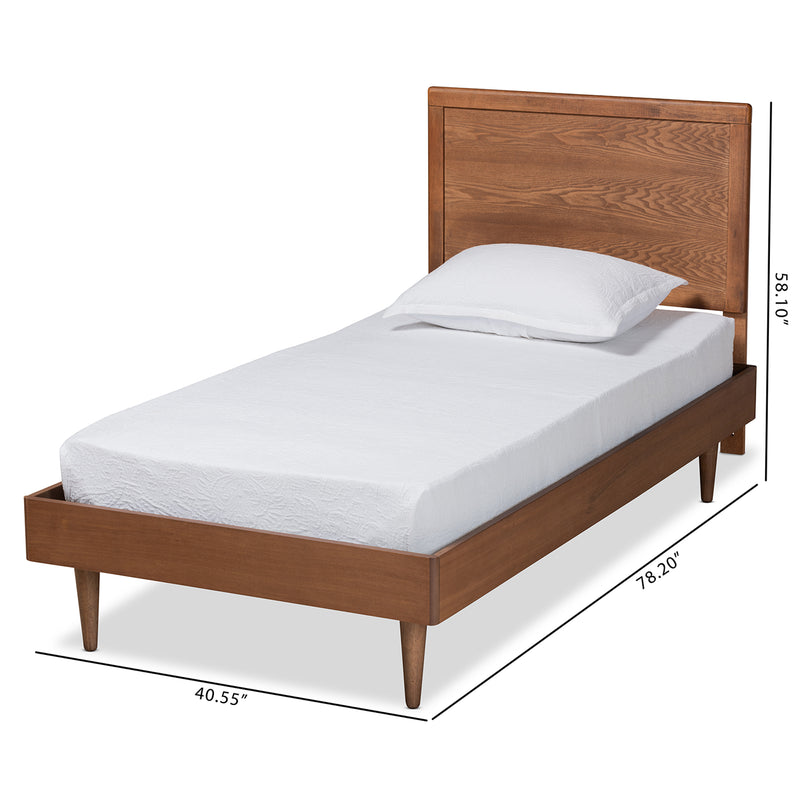 Hiro Twin Size Platform Bed in Mid-Century Walnut Brown Wood with Sleek Design and Sturdy Construction