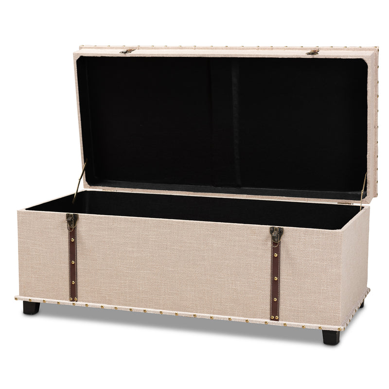 Kyra Ottoman Modern and Contemporary Beige Fabric Upholstered Storage Trunk