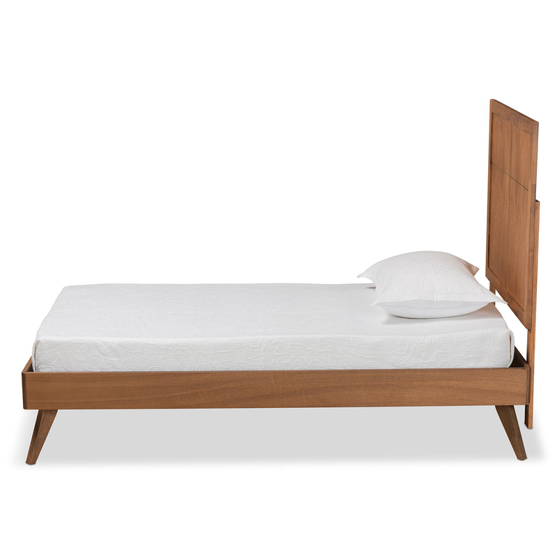 Noela Twin Size Platform Bed - Mid-Century Modern Walnut Brown Wood, Stylish and Durable Bedroom Furniture