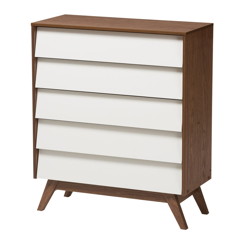 Hildon Mid-Century Modern 3-Piece Storage Set in Two-Tone White and Walnut Finished Wood for Stylish Organization and Décor