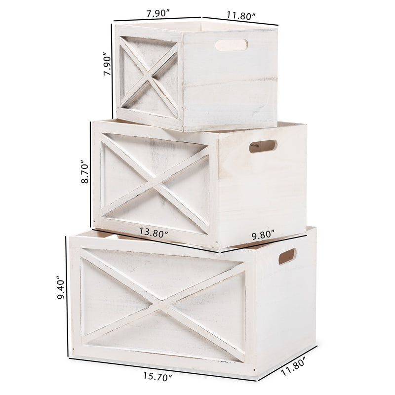 Parra Storage Crate Set Modern Farmhouse Whitewashed Wood 3-Piece Organizer Bins for Home Décor and Storage Solutions