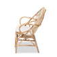 Jayden Loveseat Modern Bohemian White Fabric Upholstered with Natural Brown Rattan Frame Stylish Comfortable Seating