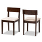 Camilla Dining Chair Set Mid-Century Modern Cream Fabric and Dark Brown Finished Wood 2-Piece