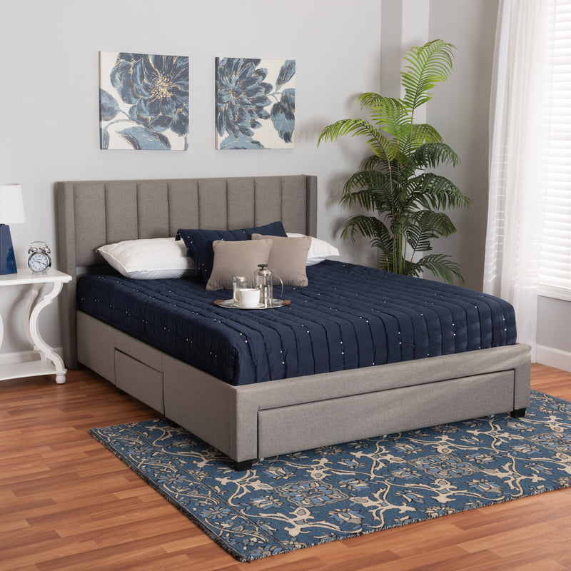 Coronado Platform Bed - Mid-Century Modern Transitional Beige Fabric 3-Drawer Storage