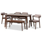 Althea Dining Set Mid-Century Modern 6-Piece Collection in Warm Grey Fabric and Dark Brown Wood Finish