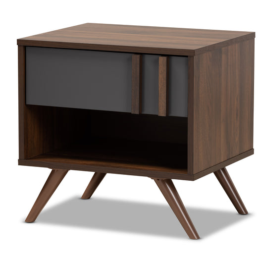 Naoki Nightstand - Modern Two-Tone Grey and Walnut Wood with 1 Drawer for Bedroom Storage