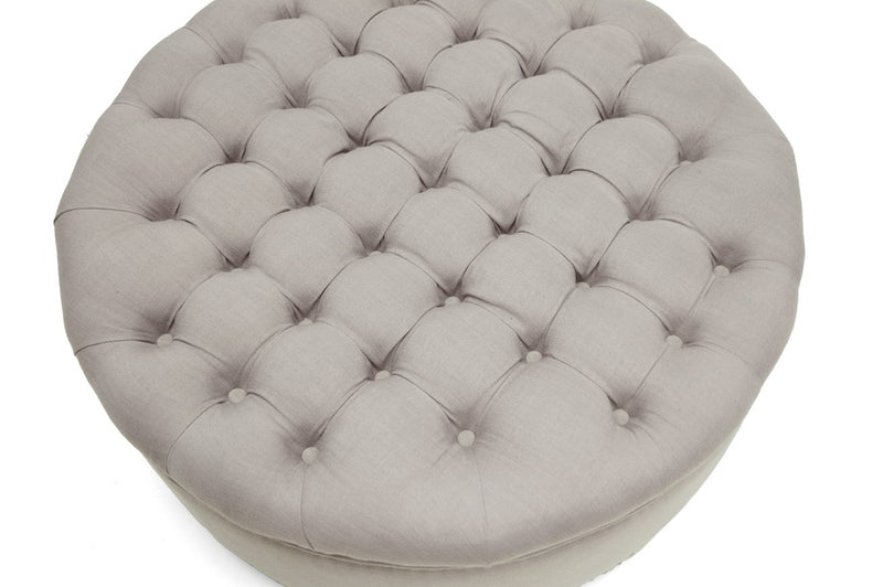 Iglehart Ottoman Beige Linen Modern Tufted