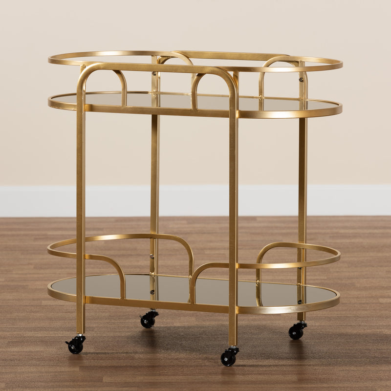 Leighton Wine Cart - Contemporary Glam Luxe Design with Gold Metal and Tempered Glass, 2-Tier Serving Cart