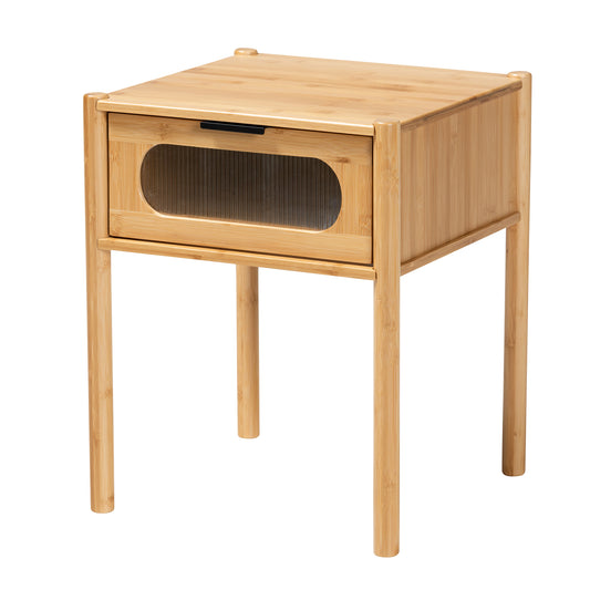 Naresh End Table Mid-Century Modern Design in Natural Brown Bamboo Wood with 1 Storage Drawer