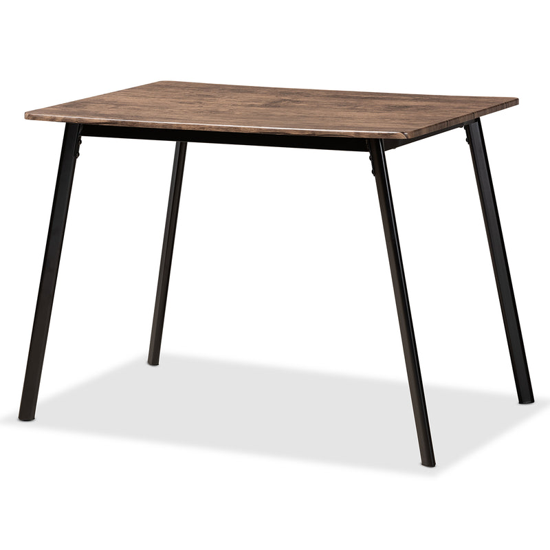 Calder Dining Table Mid-Century Modern Walnut Brown Wood with Black Metal Accents for Stylish Dining Spaces