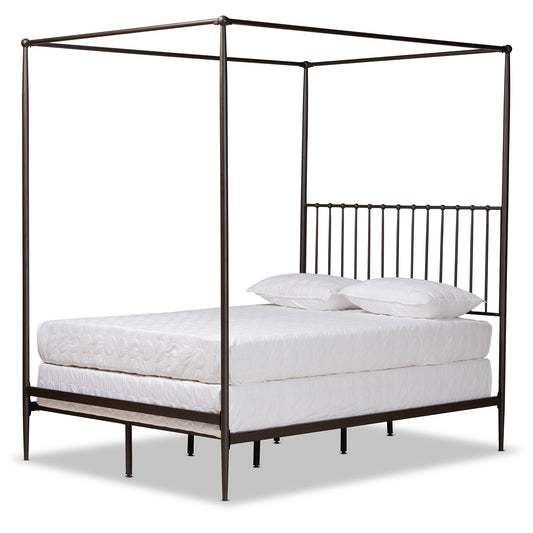 Elsa Queen Bed Modern Industrial Black Metal Canopy Frame for a Stylish Bedroom Look