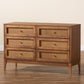 Ramiel Mid-Century Modern Dresser Ash Walnut Finished Wood and Rattan 6-Drawer Storage Solution for Stylish Bedrooms