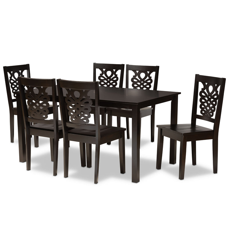 Luisa Dining Set Modern and Contemporary Transitional Dark Brown Finished Wood 7-Piece